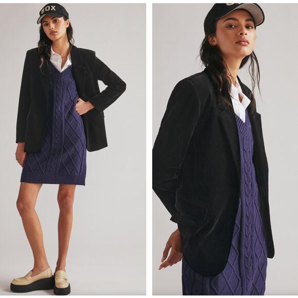ANTHROPOLOGIE x BB DAKOTA Relaxed Velvet Blazer Black Sz S NWT {3Y36} - Picture 1 of 4